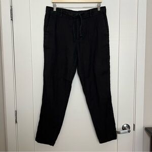 Zara Pants Womens Size 34 Black High Rise Tapered Linen Blend Relaxed Fit Pocket